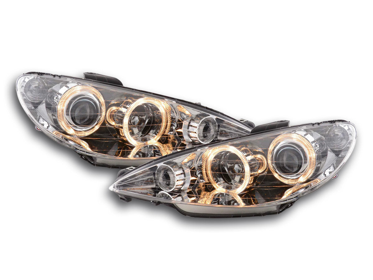 Scheinwerfer Set Angel Eyes Peugeot 206 98-03 chrom Scheinwerfer Set Angel Eyes Peugeot 206 98-03 chrom